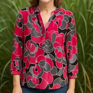 New York & Company Pink and Black Floral Long Sleeve Top